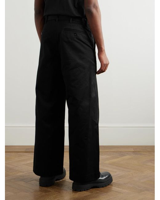 Sacai Black Straight-Leg Belted Cotton-Gabardine Trousers for men