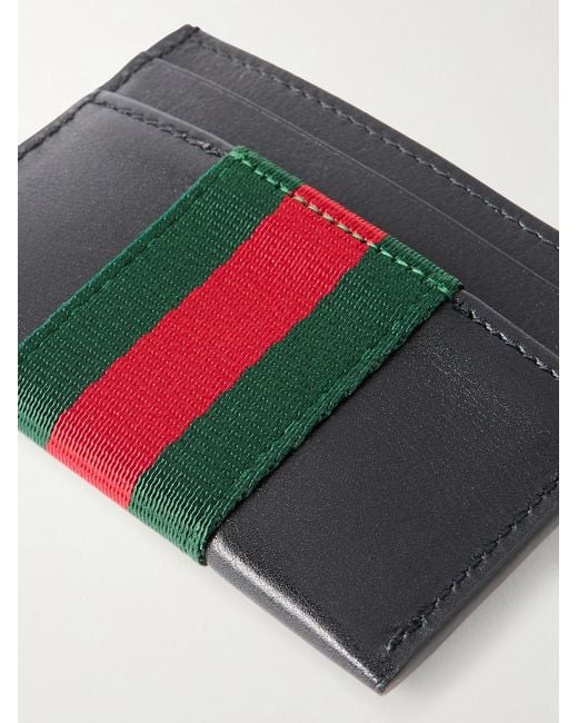 Gucci Black Webbing-Trimmed Leather Cardholder for men