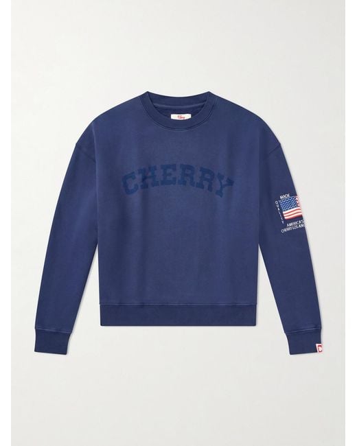 CHERRY LA Blue America's Favorite Crewneck Logo-Print Embroidered Cotton-Jersey Sweatshirt for men