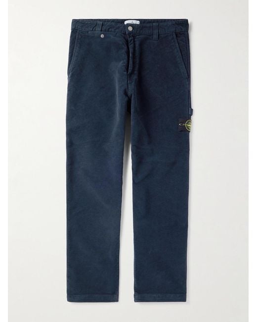 Stone Island Blue Straight-Leg Organic Cotton-Moleskin Trousers for men