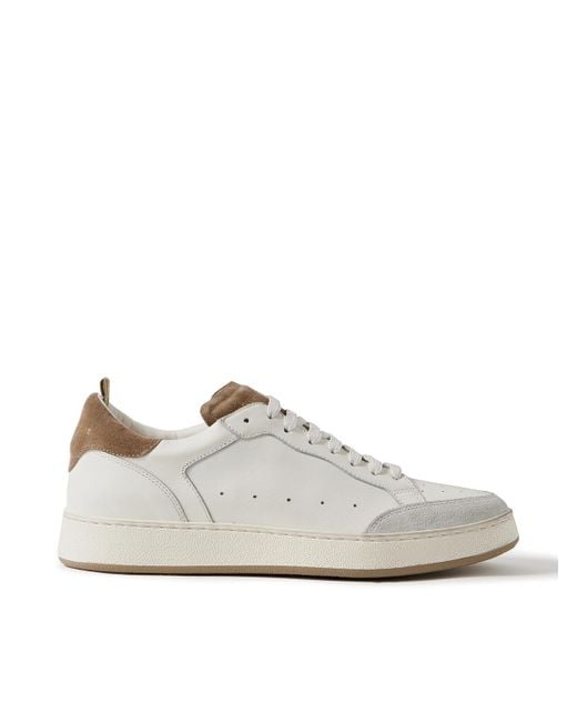 Officine Creative White The Answer 001 Distressed Suede-Trimmed Leather Sneakers for men