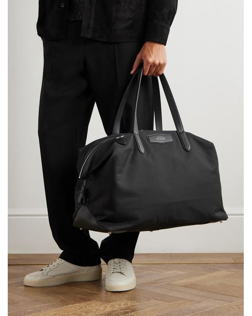 Smythson Black Norton Leather-trimmed Canvas Weekend Bag for men
