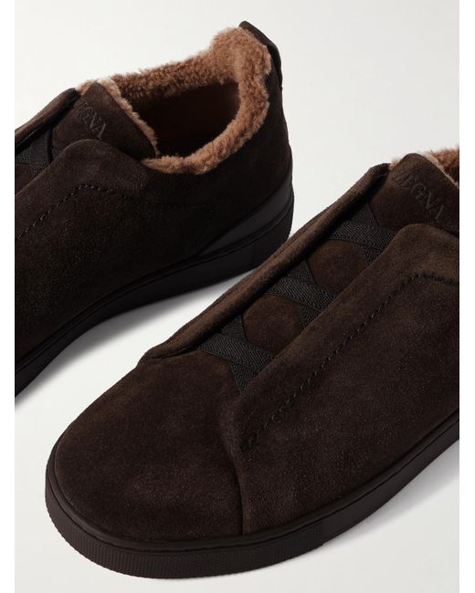 Zegna Triple StitchTM Slip-ons aus Veloursleder mit Shearling-Futter in Black für Herren