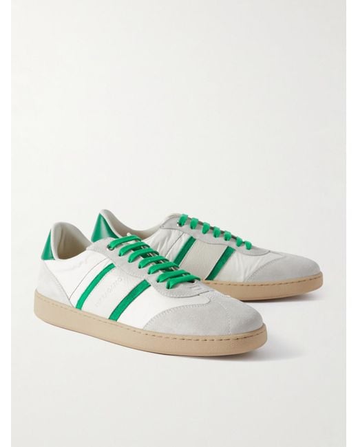 Ferragamo Green Leather-trimmed Suede And Shell Sneakers for men