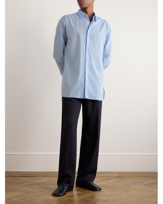 Auralee Blue Cutaway-collar Cotton-organdy Shirt for men