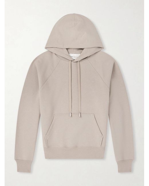 AMI Natural Logo-embossed Stretch-cotton Jersey Hoodie for men
