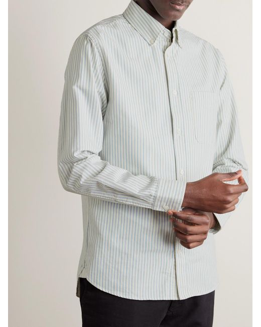 Mr P. White Button-down Collar Striped Organic Cotton Oxford Shirt for men