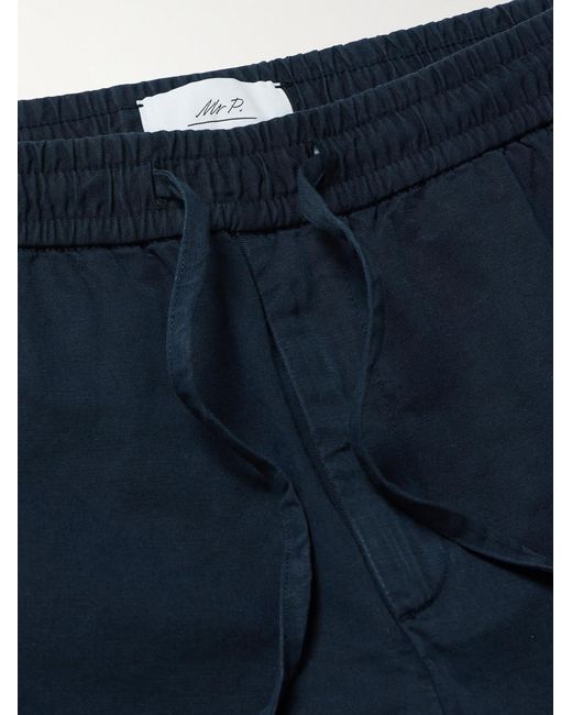 Mr P. Blue Straight-Leg Cotton And Linen-Blend Drawstring Shorts for men