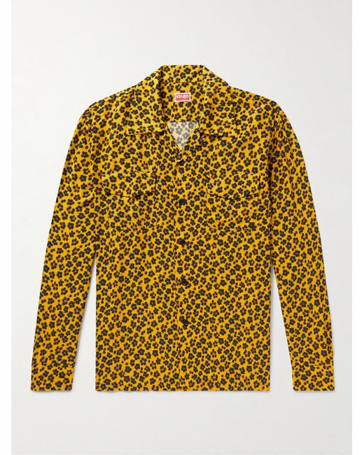 KENZO Yellow Hana Camp-Collar Floral-Print Crepe Shirt for men