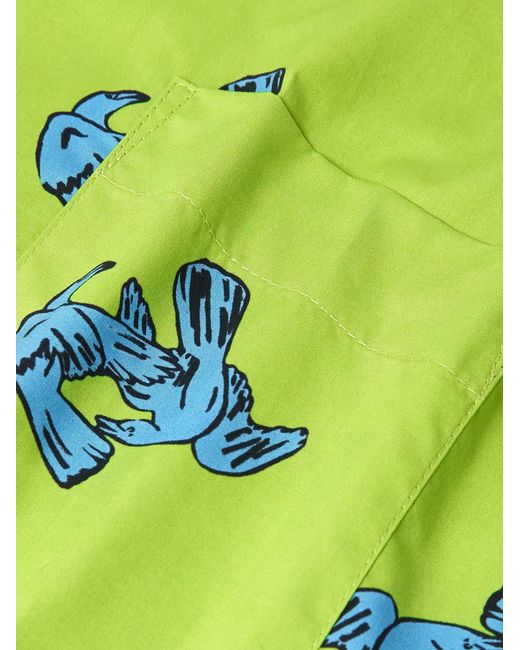 Marni Green Convertible-Collar Printed Cotton Shirt for men