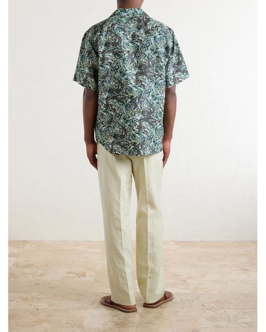 Auralee Blue Printed Silk Satin Shirt for men