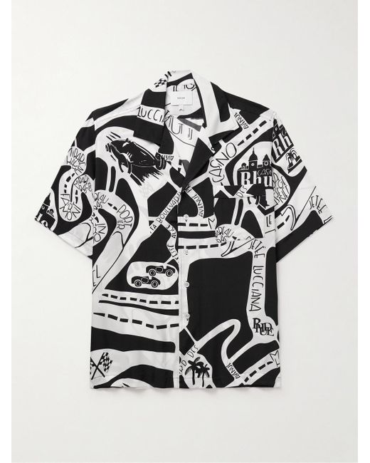 Rhude White Strada Camp-collar Logo-print Silk-twill Shirt for men