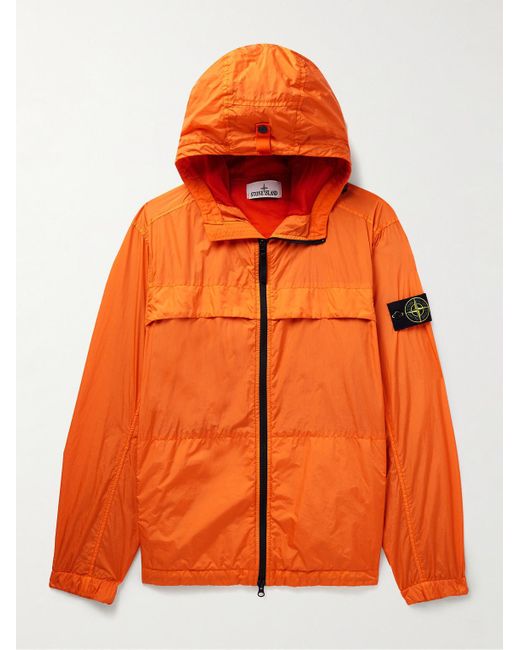 Stone Island Orange Logo-appliquéd Crinkle Reps Nylon Hooded Jacket for men