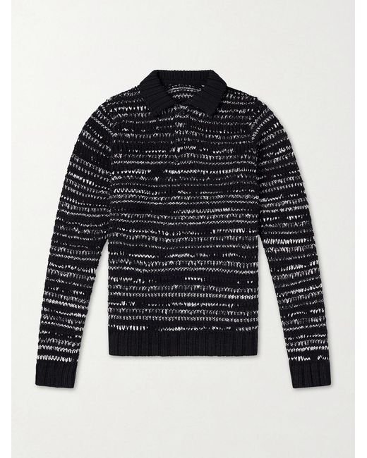 Sacai Blue Knitted Cotton-blend Polo Shirt for men
