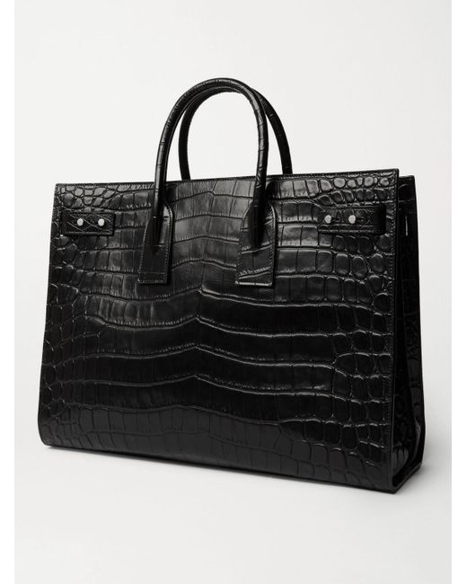 Saint Laurent Black Croc-Effect Leather Tote Bag for men