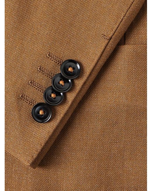 Zegna Brown Double-breasted Linen And Wool-blend Suit Jacket for men