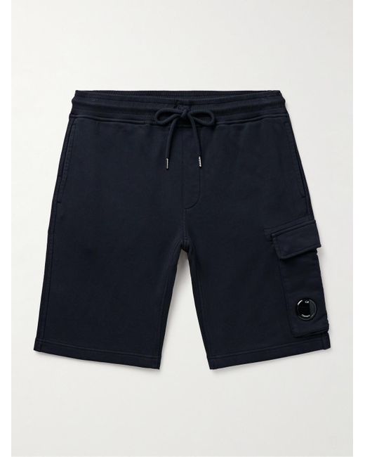 C P Company Blue Slim-fit Straight-leg Logo-appliquéd Cotton-jersey Drawstring Cargo Shorts for men