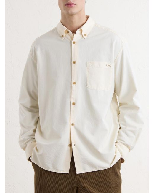 A.P.C. Natural Mateo Logo-Embroidered Cotton Shirt for men