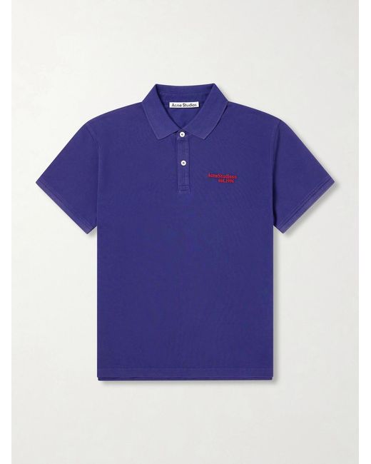 Acne Blue Logo-Embroidered Cotton-Piqué Polo Shirt for men