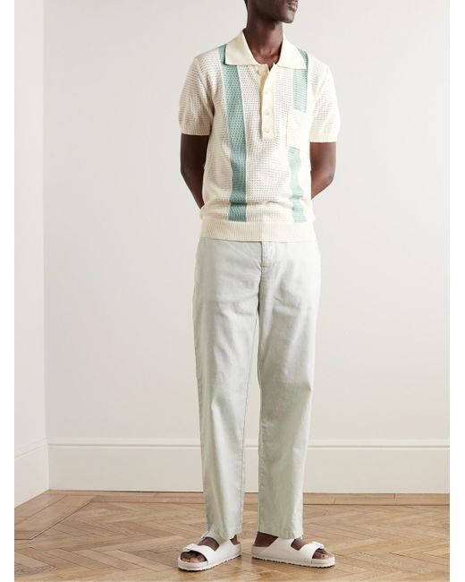 Frescobol Carioca Blue Clemente Striped Pointelle-knit Cotton Polo Shirt for men