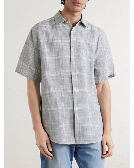 Portuguese Flannel Gray Gem Checked Linen Shirt for men
