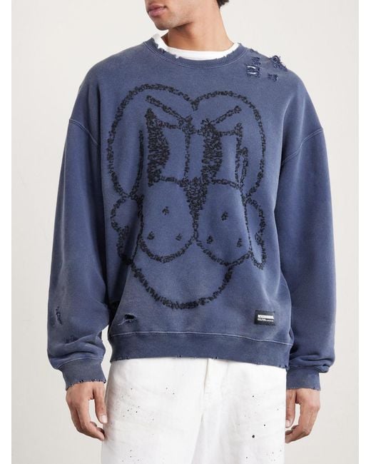 Neighborhood Chito Savage Sweatshirt aus Baumwoll-Jersey mit Stickerei in Distressed-Optik in Blue für Herren