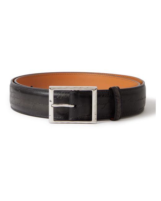 Berluti Black Scritto 3.5cm Leather Belt for men
