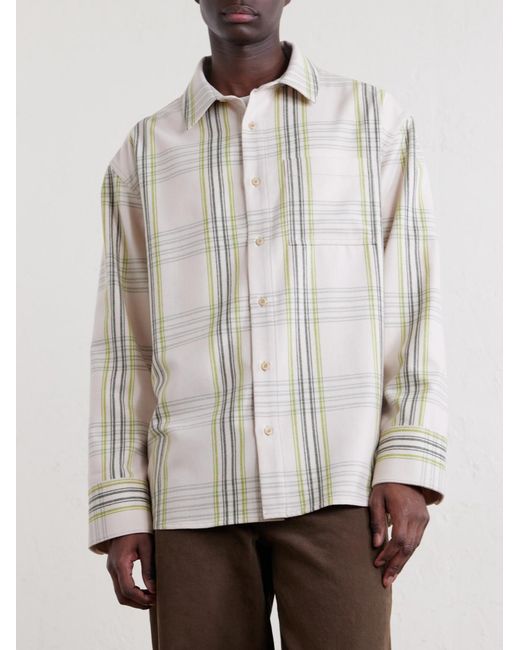 The Elder Statesman Natural Snap Pea Checked Virgin Wool, Silk And Cashmere-Blend Overshirt for men