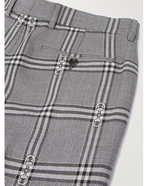 Gucci Gray Straight-leg Checked Wool-jacquard Trousers for men