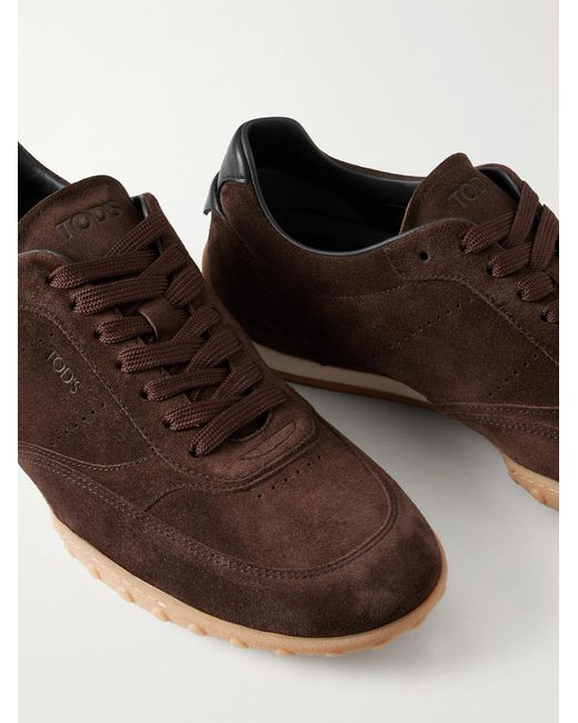 Tod's Brown Panelled Leather-Trimmed Suede Sneakers for men