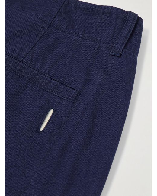 Folk Blue Assembly Tapered Cropped Pleated Cotton Trousers for men