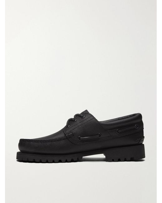 Timberland Black Authentic 3-Eye Lug Full-Grain Leather Boat Shoes for men