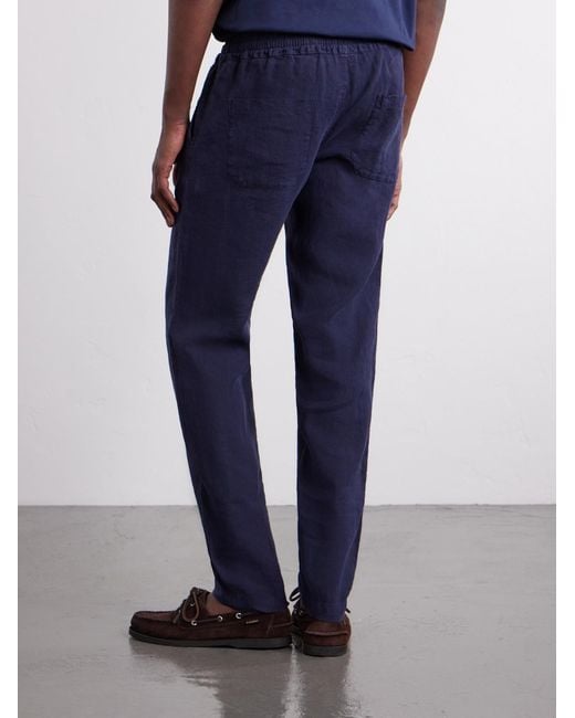 Thom Sweeney Blue Straight-leg Linen Drawstring Trousers for men