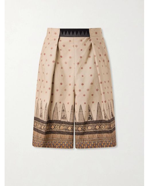 Kapital Natural Wide-Leg Printed Cotton Shorts for men