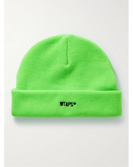 (w)taps Green Logo-embroidered Ribbed-knit Beanie for men