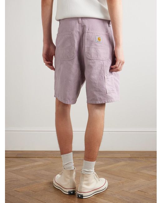 Carhartt Pink Walter Single Knee Wide-leg Cotton And Linen-blend Canvas Shorts for men