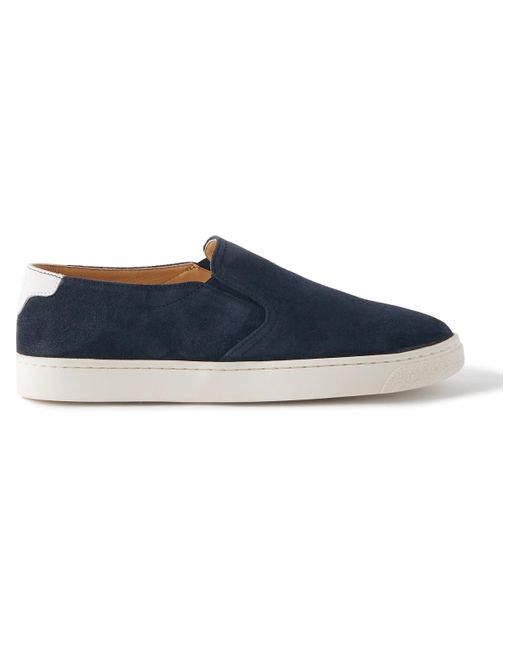 Brunello Cucinelli Blue Leather-trimmed Suede Slip-on Sneakers for men
