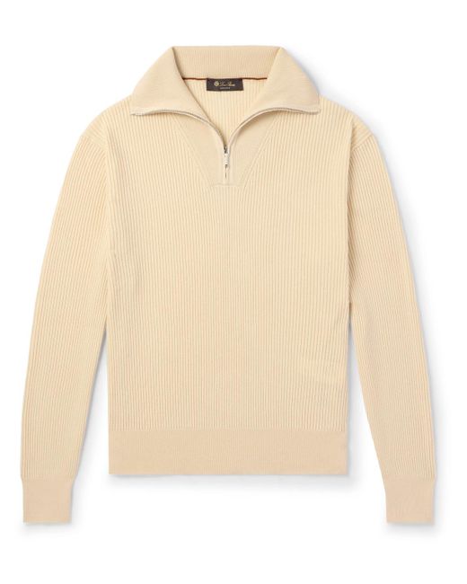 Loro Piana Natural Akan Ribbed Cashmere And Silk-blend Half-zip Sweater for men