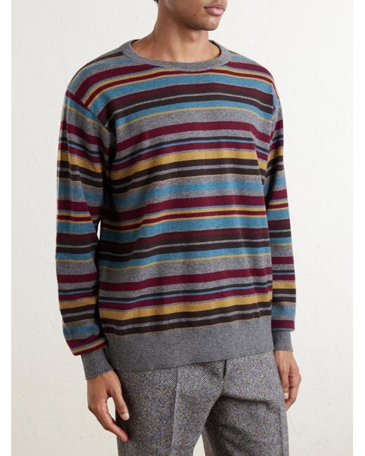Dries Van Noten Blue Muroli Striped Cashmere Sweater for men