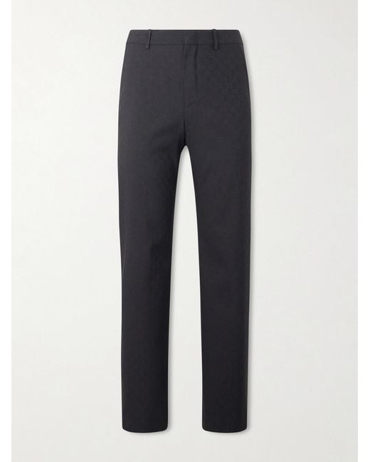 Gucci Blue Straight-Leg Logo-Jacquard Twill Trousers for men