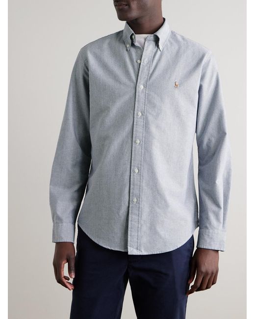 Polo Ralph Lauren Gray Button-Down Collar Logo-Embroidered Cotton Oxford Shirt for men