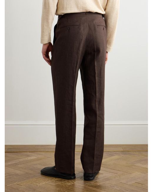 STÒFFA Brown Straight-Leg Pleated Linen Trousers for men