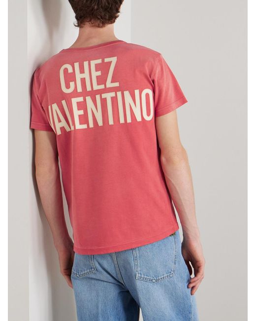 Valentino Garavani Pink Chez Logo-Appliquéd Printed Cotton-Jersey T-Shirt for men