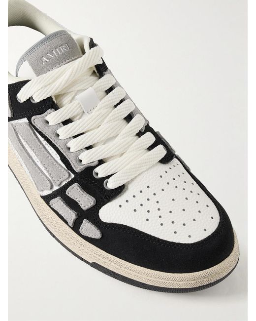 Amiri White Skel-Top Suede-Trimmed Crystal-Embellished Leather Sneakers for men