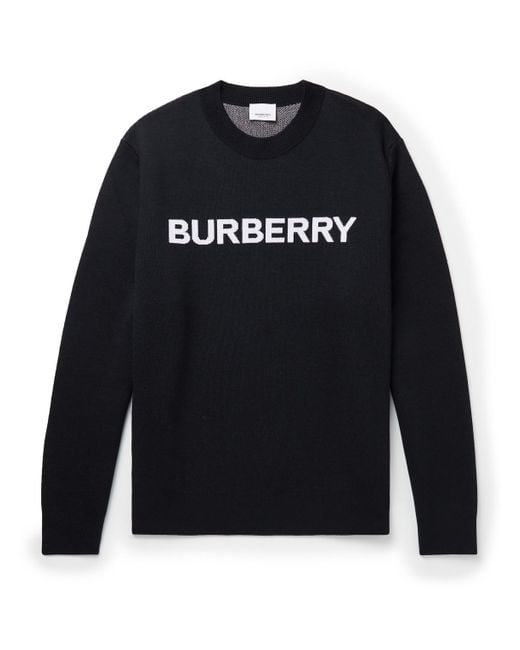 Burberry Logo-intarsia Wool And Cotton-blend Sweater in Black for Men | Lyst