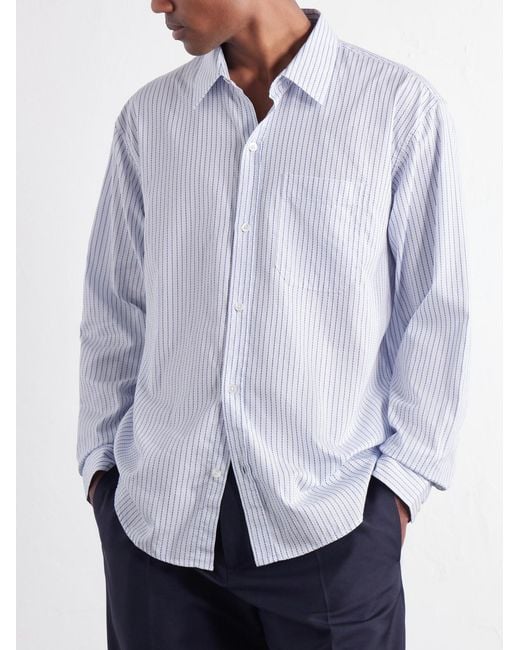 mfpen White Distant Striped Cotton-Poplin Shirt for men