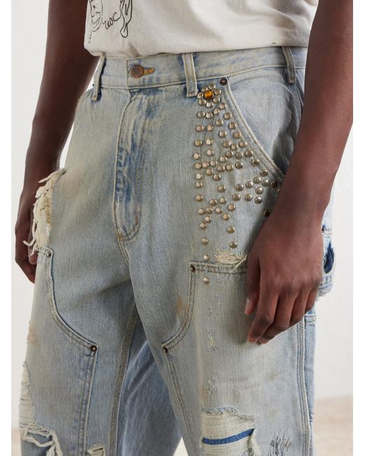 Paly Hollywood Blue Straight-leg Distressed Studded Jeans for men
