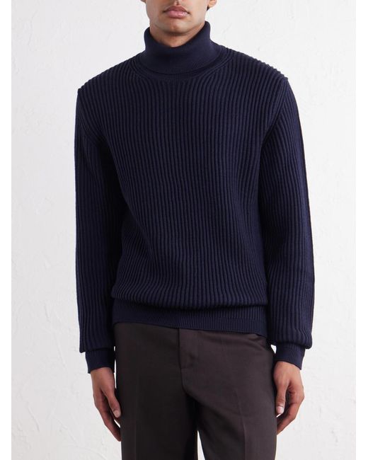 Slowear Blue Zanone Slim-Fit Ribbed Virgin Wool Rollneck Sweater for men