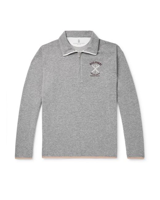 Brunello Cucinelli Gray Logo-embroidered Cashmere-blend Half-zip Sweater for men