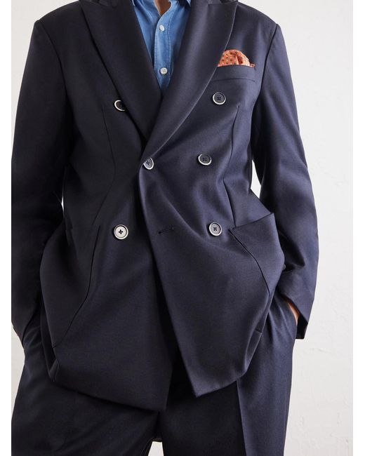 Barena Blue Doria Double-Breasted Wool-Blend Blazer for men